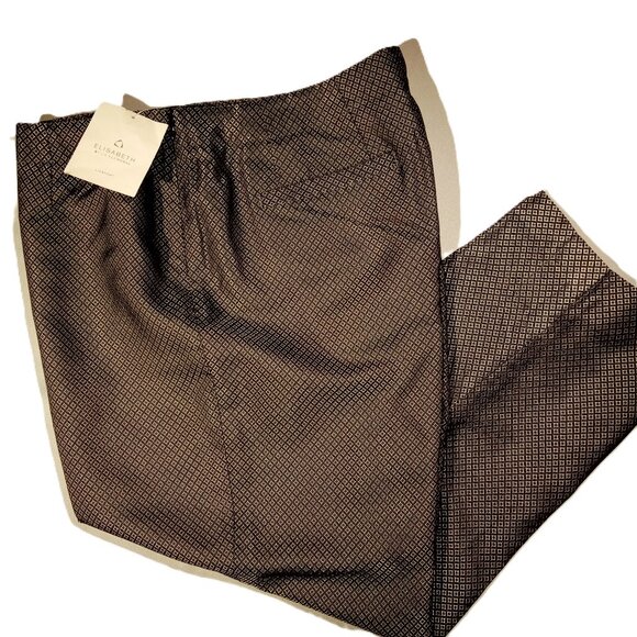 ELISABETH by Liz Claiborne Pants sz 16W Silk Shiny Silver Diamond Print NWT - Picture 1 of 12